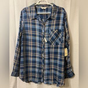 Terra & Sky Navy and Beige Plaid Shirt 3X